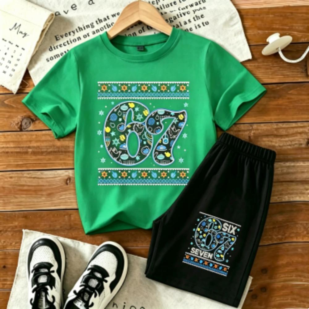 Fashion Number 67 Printed 15 Colors Outdoor Street Men's T-shirt and Shorts 2 Piece Set Summer Home Casual Outfit Men's and Women's Sports Set