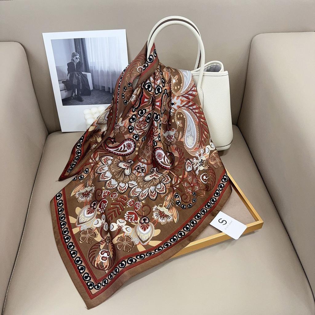 Summer New Printed Small Square Scarf Women's Shirt Fashionable Versatile Scarf Decorative Imitation Silk Scarf
