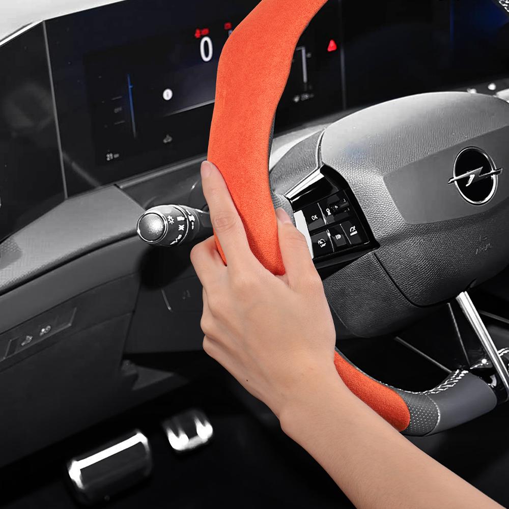 Подходит для Opel Премиальная замшевая накладка на руль с защелками, нескользящая и прочная, доступны для круглого и D-образного руля