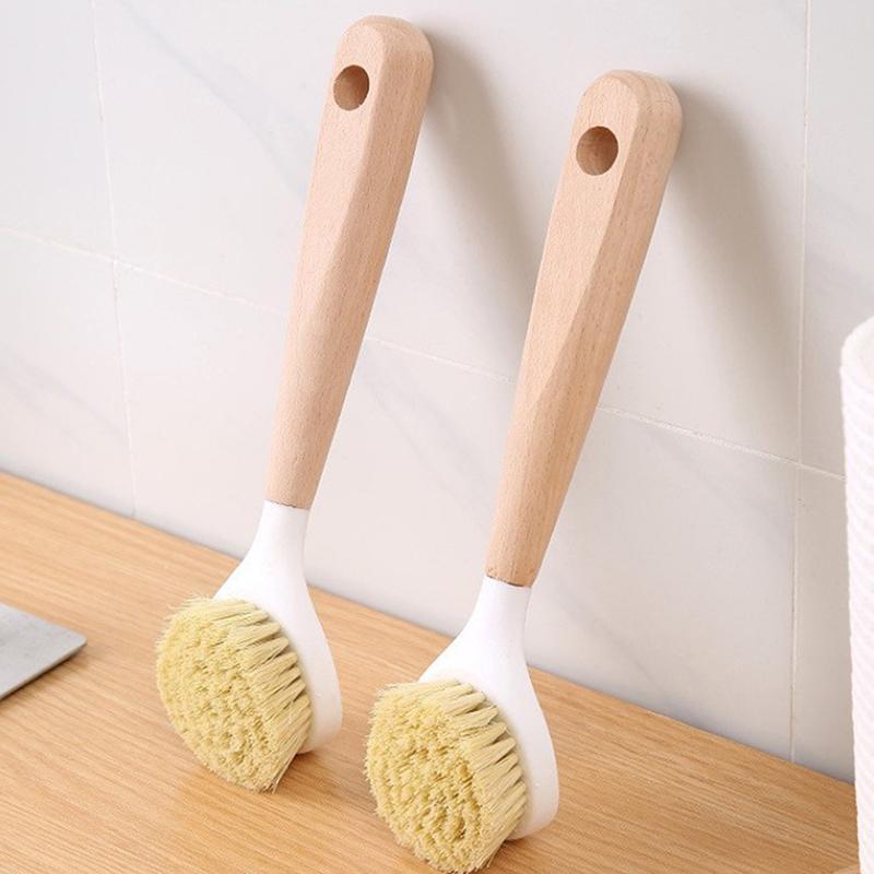 Kitchen Cleaning Brush Natural Wooden Handle Cleaning Brush Dishwashing Brush Cast Iron Frying Pan Brush