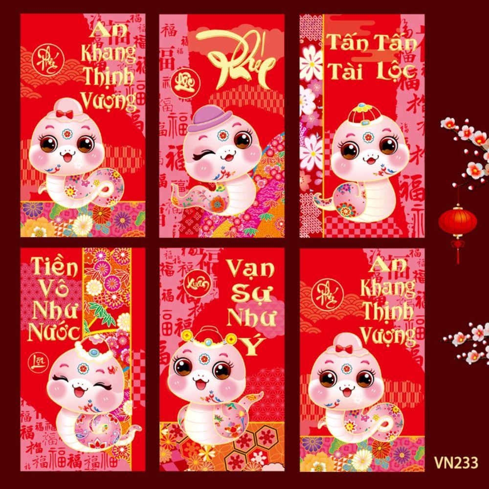 6PCS Blessing 2025 New Year Red Envelope Best Wishes Lucky Money Pockets Party Gifts