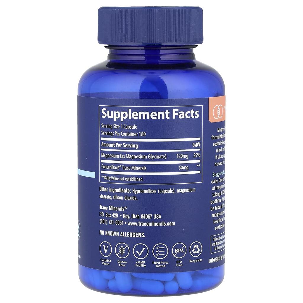 Trace, Magnesium Glycinate, 120 Mg, 180 Capsules