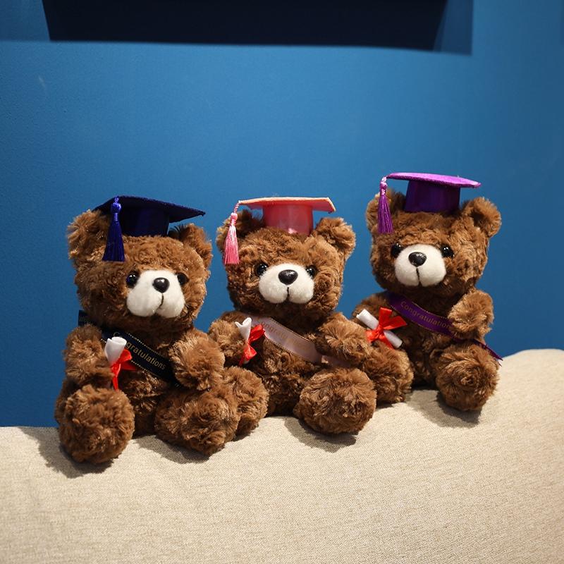 18CM Dr. Bear Cute Plush Toy Small Light Brown Teddy Wear Doctor Hat Doll Graduation Gifts
