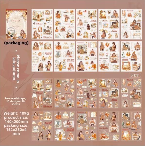 20 Stickers Per Pack Autumn Invitation Series Large Die-cut Stickers for Vintage-style Journaling Holiday Decoration