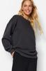 Women's Fashion New Sweatshirt Green Oversize Casual Cut Basic Crew Neck Thick Fleece Knitted Sweatshirt