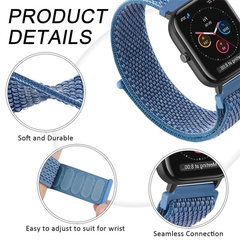 20/22mm Nylon Loop for Amazfit GTS4/2/3/3pro/2e/GTS2 Mini/GTR 4 42/47mm/GTR 2e/stratos Bracelet for Amazfit Bip/U/S/lite