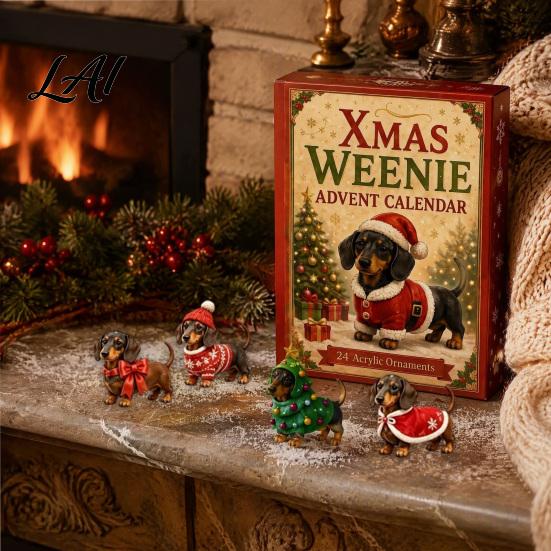 Holiday Countdown Gift 2026 Dachshund Advent Calendar 24 Days Dog Collectible Surprises with Festive Christmas Party Favors Puppy Acrylic Figures for