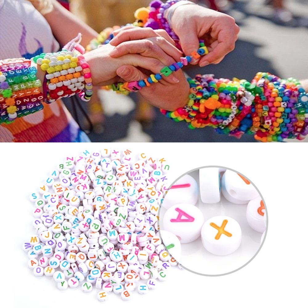 100PCS White Bead Alphabet Beads Colorful Letter Round Letter Beads Vowel Letter Beads DIY Bracelet