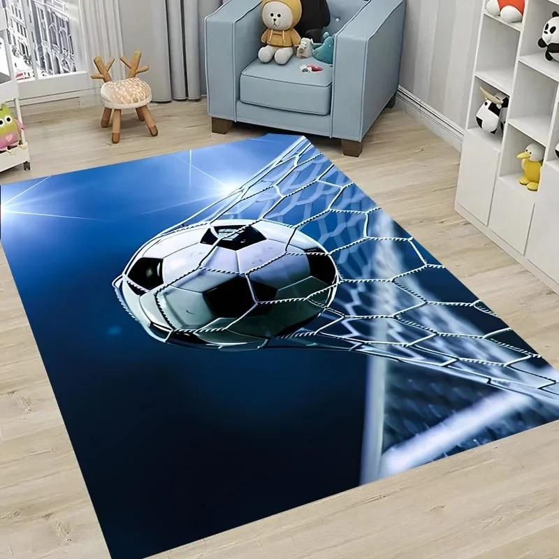Ball Sports Theme Cartoon Carpet Soccer Floor Mat for Kids' Bedroom Football Large Area Rugs Stylish Living Room and Hallway Rug