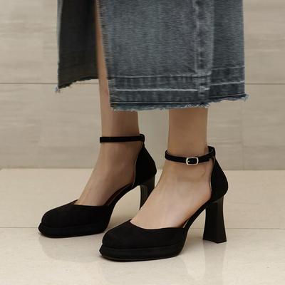 Маленькая квадратная голова, однословная пряжка, босоножки на высоком каблуке с головкой сумки, женские водонепроницаемые туфли на толстом каблуке