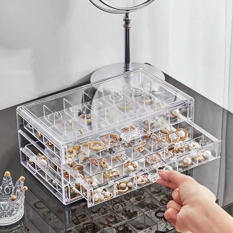 Transparent Multi-Layer Jewelry Storage Box with Drawers for Rings, Earrings, and Necklaces