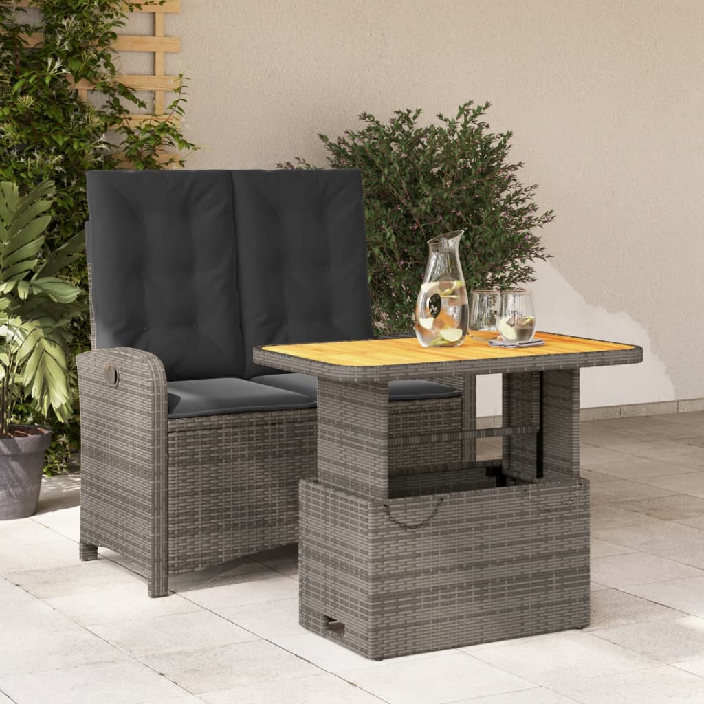 2 Piece Garden Dining Set with Cushions Gray Poly Rattan