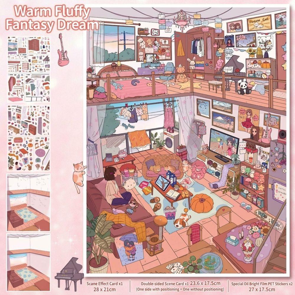 3D Miniature Landscapes Stickers Collection 2 Themes PET DIY Cabin Scene Sticker Removable DIY Crafts Miniature Scene Collage