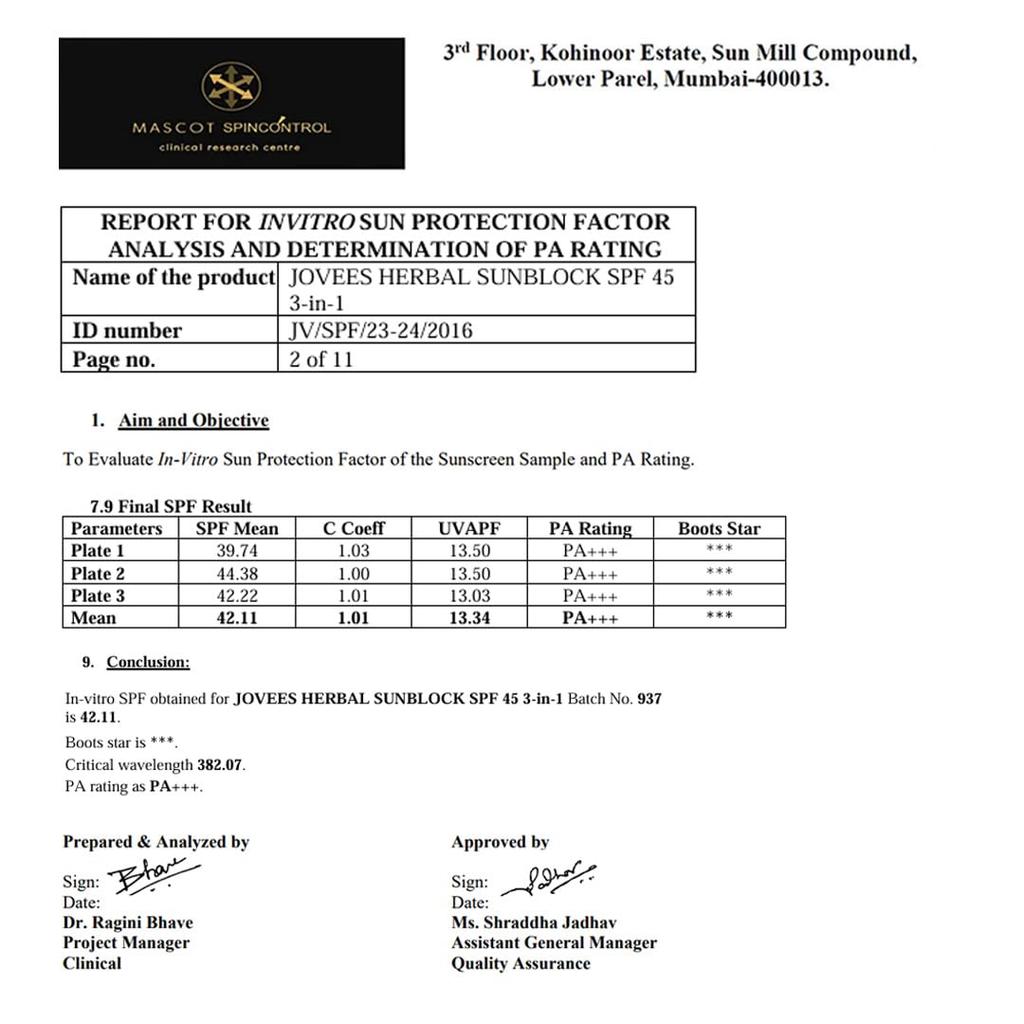 Jovees Herbal Sun Block SPF 45 Sunscreen for Even Toned Glowing Skin Lightweight Non-Greasy 100g