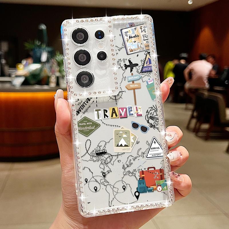 Airplane Snow Mountain Diamond Case For Samsung Galaxy A56 A55 A54 A36 A15 A16 A25 5G S25 Edge S24 Ultra S23 FE TPU Phone Cover