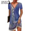 Women's Fashion Summer Spring Floral Print Short Sleeve V-Neck High Waist Casual Dresses
