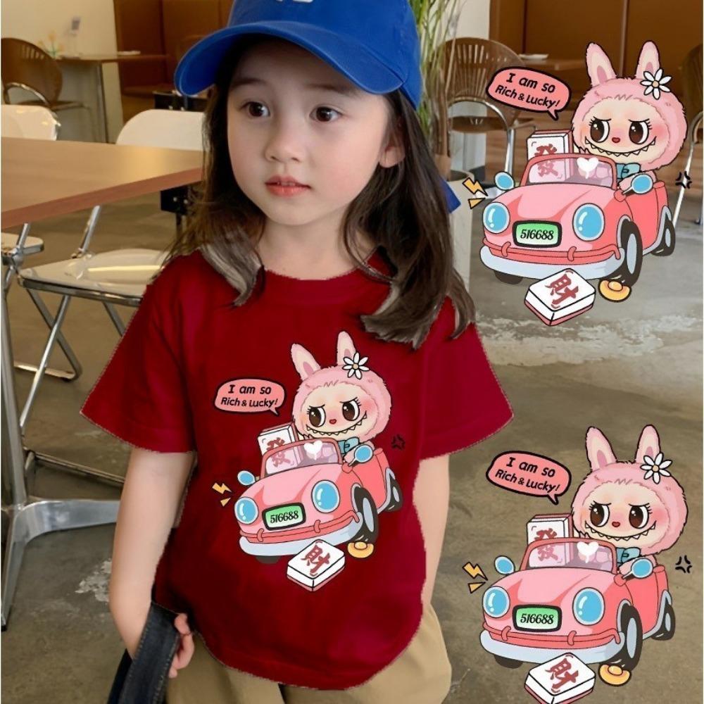 2025 Hot Sale Labubu Pop Mart T-shirt Men and Women with the Same Cute Printed Top Children's Cartoon Short-sleeved 100-160cm