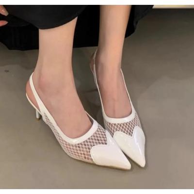 Летняя Новая Мода Туфли-лодочки на Высоком Каблуке с Заостренным Носком в Форме Сердца, Сандалии Баотоу из Сетки с Открытой Пяткой, Женские Вечерние Туфли