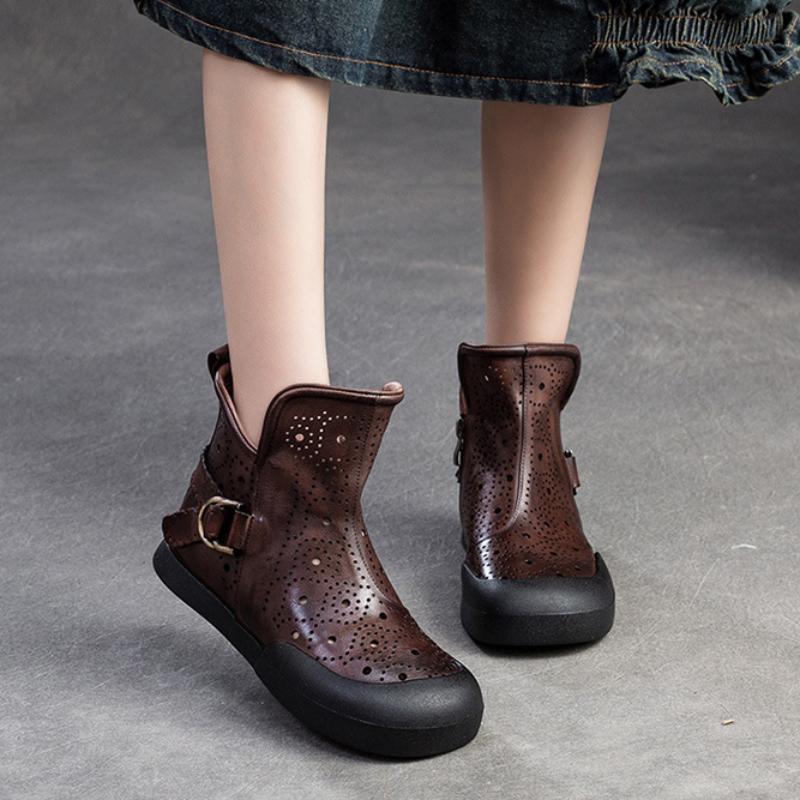 Johnature Дышащие ботинки в стиле ретро, ​​сандалии на плоской подошве из натуральной кожи, универсальная женская обувь с круглым носком