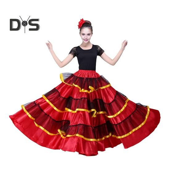 Женская макси-юбка с эластичной резинкой на талии, многослойная юбка-торт, красная, черная, 360-градусная негабаритная юбка, одежда для выступлений на сцене