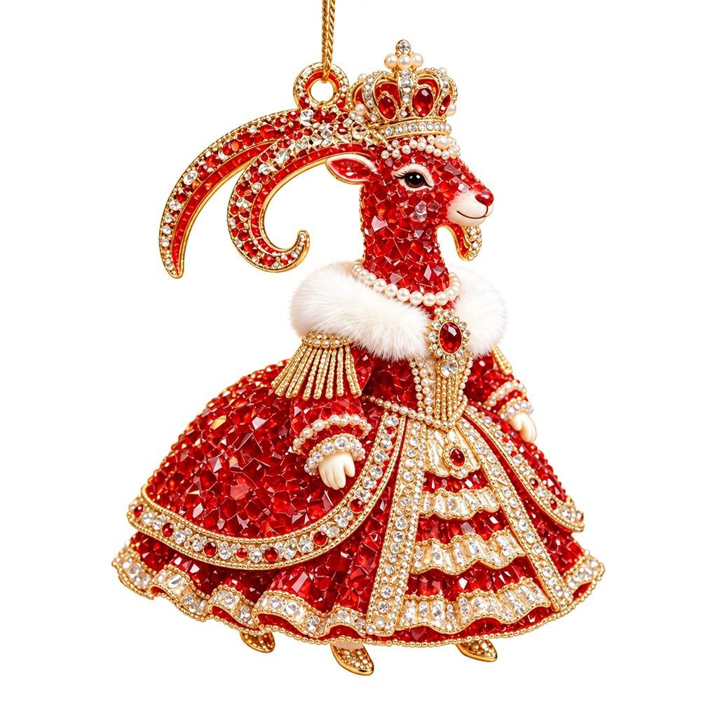 2D Flat Goat Hanging Ornament Set Acrylic Artificial Rhinestone Animal Hanging Decoration Shining Simulation Keychain