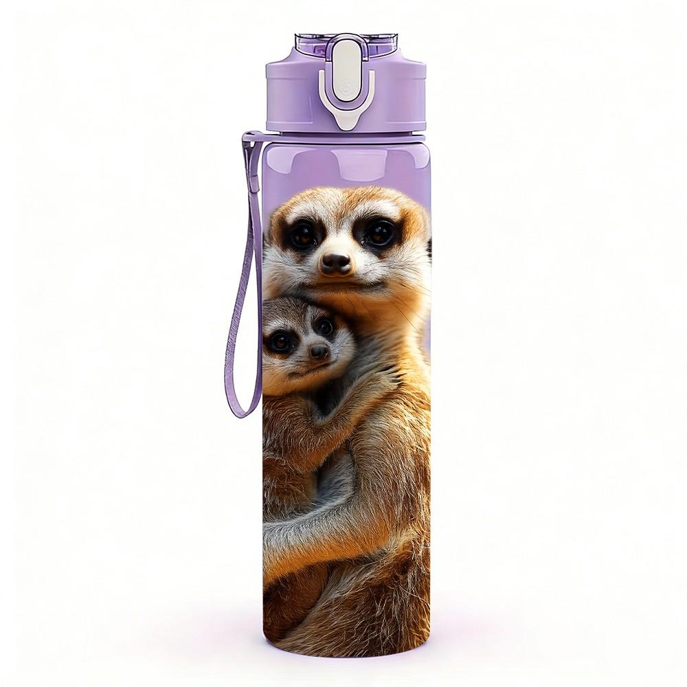 1PC Cute Meerkat Animal Portrait 750ml Color Plastic Sports Water Bottle Leakproof Flip Straw Lid Suitable for Sports Office Home Use