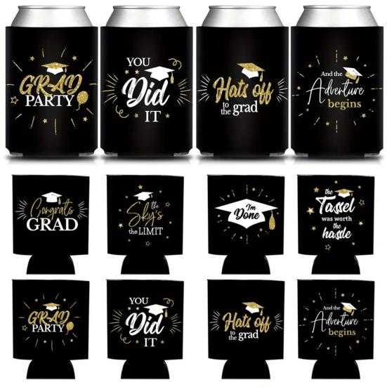 8 шт. охлаждающих чехлов для банок на выпускной, черные и золотые крышки для банок объемом 12 унций, подарок выпускникам 2025 года на выпускной в медицинском колледже