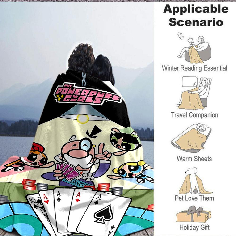 1pc Powerpuff Girls Cozy Print Blanket Lightweight Warm Flannel Throw Blanket For Sofa, Bed, Living Room