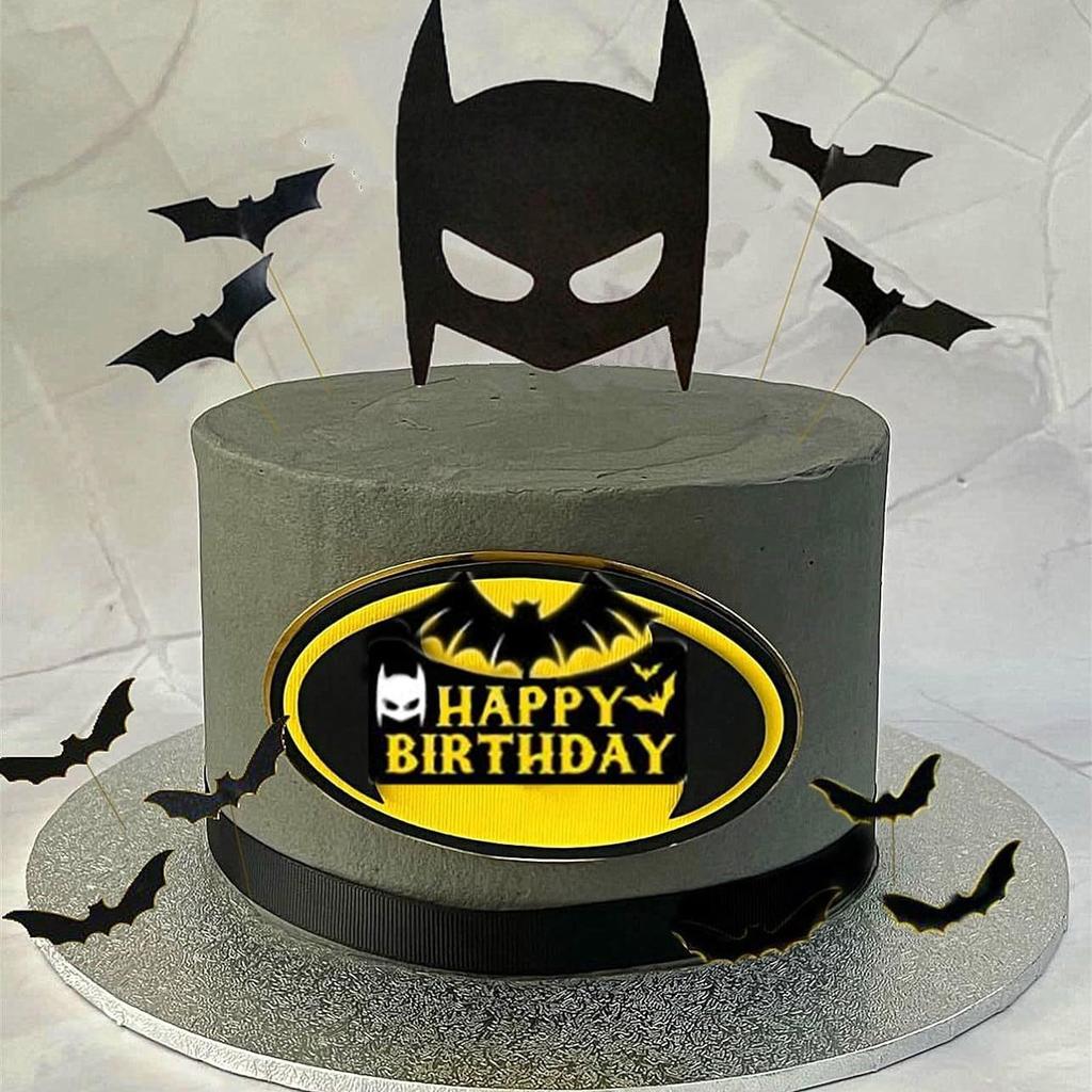 Superhero Bat Birthday Cake Topper Happy Birthday Cake Decorations for Hero Themed birthday Party Supplies Bat Birthday Decor