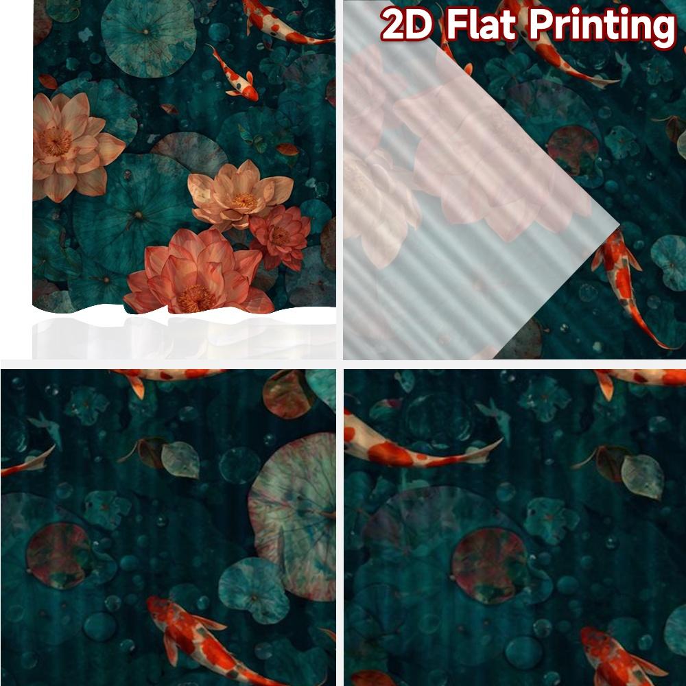 2D FLAT PRINTING 2pcs Curtains (Without Rod) Koi Fish and Water Lilies Popular Print Curtains Versatile Durable Polyester