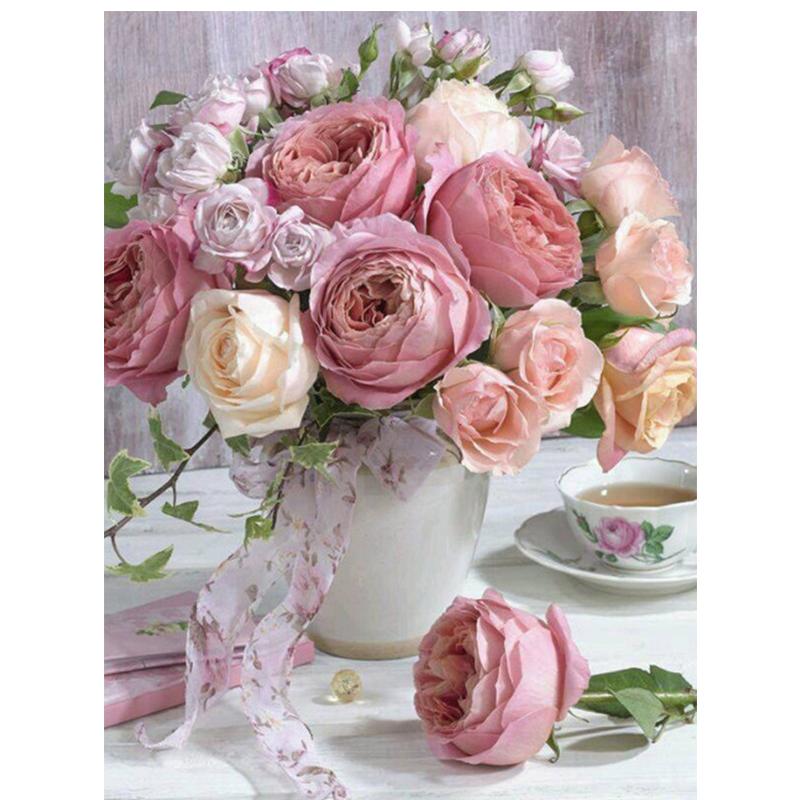 Diamond Painting 5d Diy Set Rose Vase Cross Stitch Kit Embroidery Diamond Mosaic Flower Picture Of Rhinestones Home Decoration