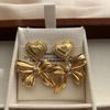 Gold Love Bow Earrings Earrings Light Luxury Retro Exquisite Romantic Sweet High Sense Unique Personality
