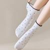 Черные носки с кружевом из древесного гриба для женщин, стиль весна и осень, махровые носки, хлопковые носки, летние носки в горошек с отворотом, бесшовные носки до середины икры