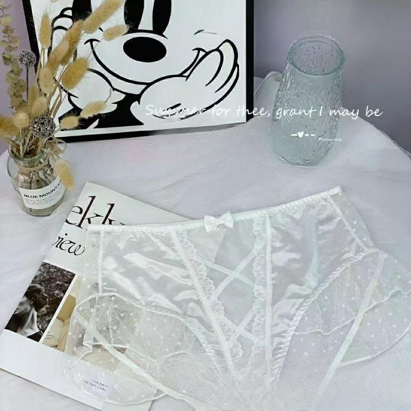 Lingerie Large Lace Underwear Women's Fairy Bow Sexy Lace Briefs Ultra-thin Transparent High Waisted Large Plate Triangle Panties