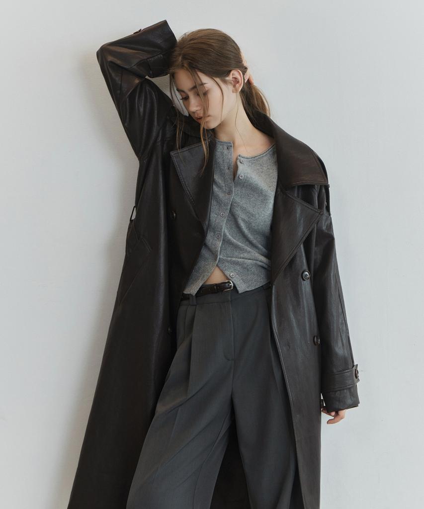 NON AND NON Leather Long Trench Coat_Nfct6522
