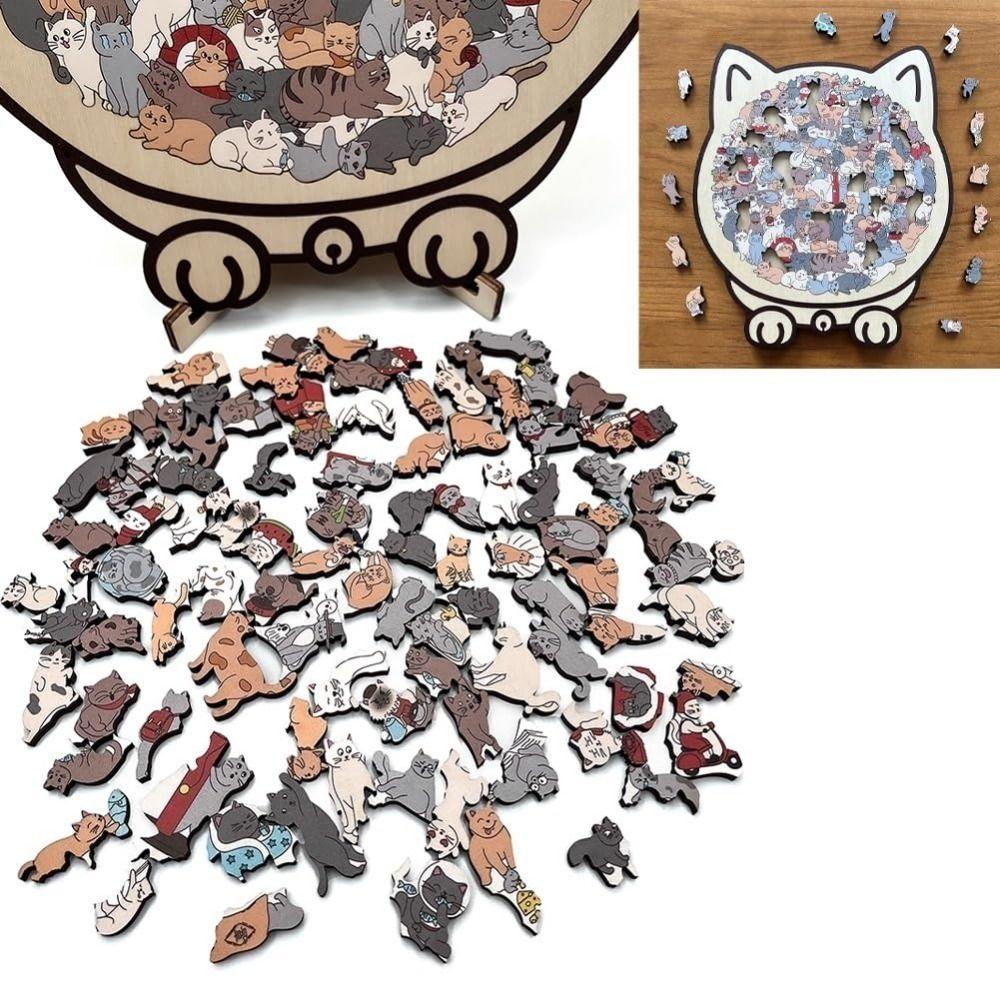 135-piece Cat Wooden Jigsaw Puzzle Macaron Color Animal Cats Decorative