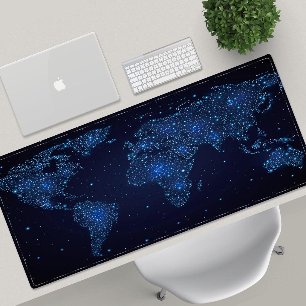 Очень большой черный коврик для мыши с защитой от грязи, с изображением карты мира и фиксирующимися краями для настольных компьютеров