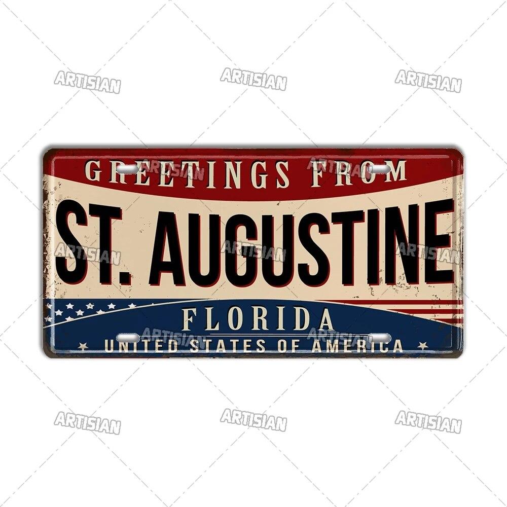 Artisian USA License Plate US Tin Sign Greetings From Landmark City State Metal Plaque Wall Decor Garage Bar Pub Club Hotel Cafe
