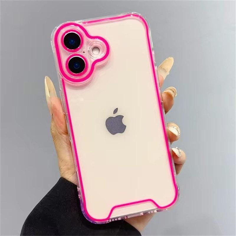 Светящийся неоновый флуоресцентный прозрачный чехол для iPhone 16 Pro Max 15 14 13 12 11 XR XS X Защита камеры Мягкий противоударный чехол