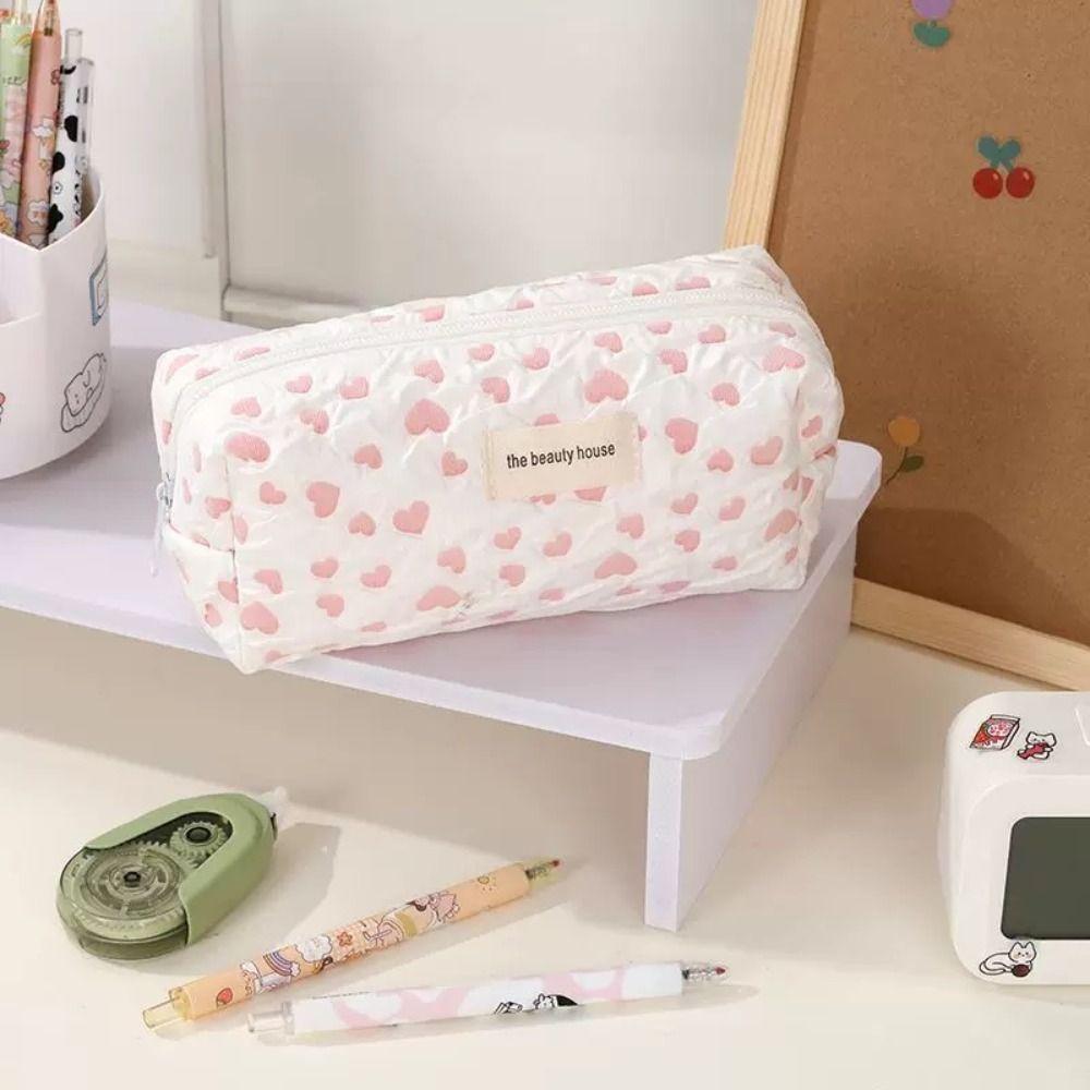Love Heart Pen Bag High Capacity Stationery Organizer Cute Stationery Bag Office