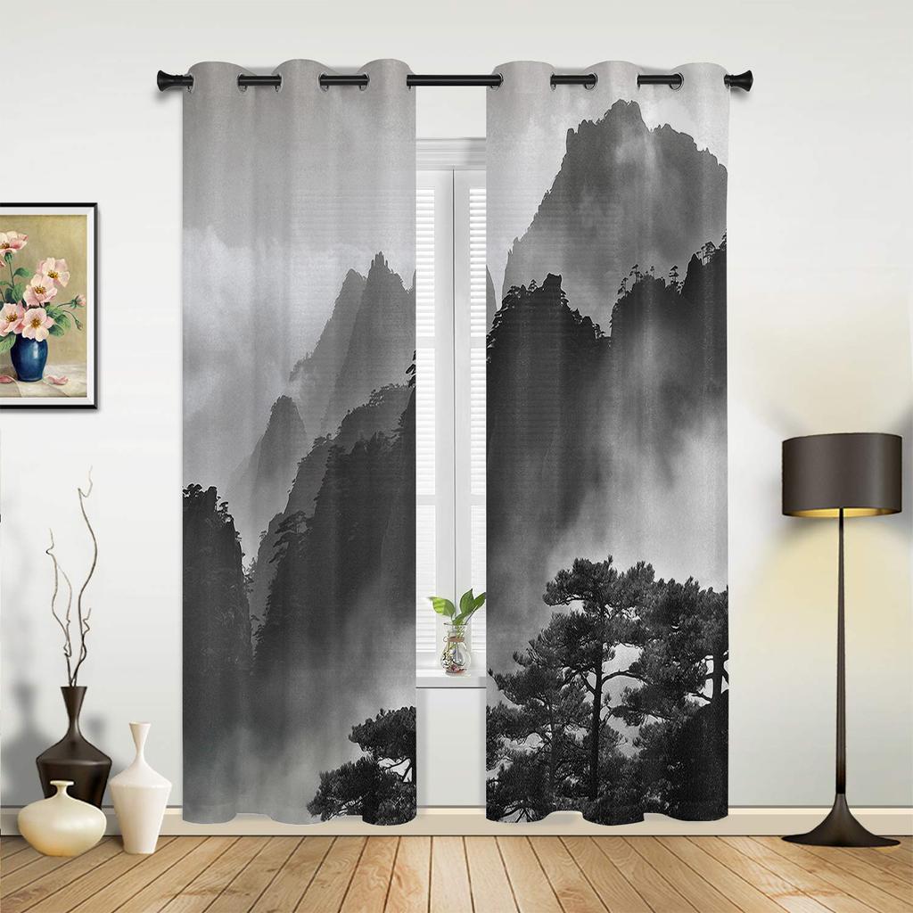 Современные оконные шторы для гостиной, черно-белые шторы с пейзажной живописью для детской спальни, кухни, декор, жалюзи, шторы