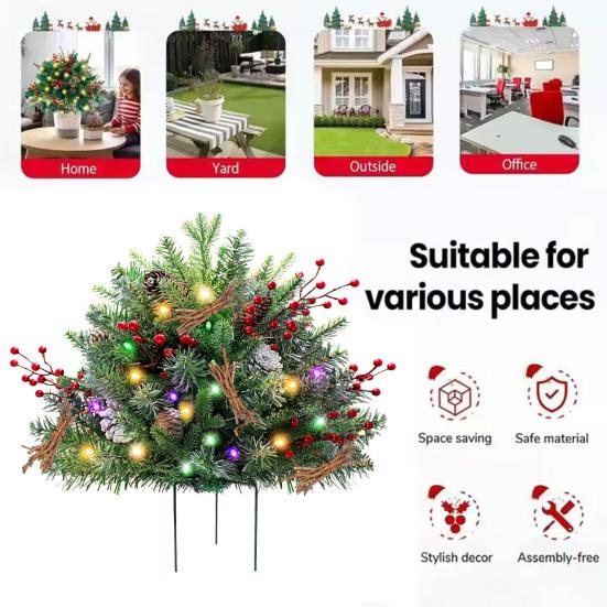 Искусственный рождественский наполнитель для урны с подсветкой, на батарейках, предварительно освещенные рождественские сосны со светодиодными огнями и треногой-колышком, праздничный наполнитель для кашпо для крыльца, двора
