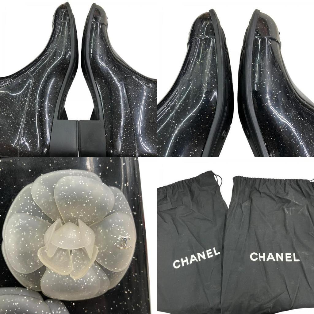 Б/у 186005 Текущее состояние CHANEL CHANEL Мешок для хранения в комплекте Резиновые сапоги CHANEL 36 23 см черный эмаль с блестками женские