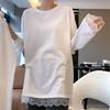 White Splicing Lace Medium and Long-sleeved T-shirt 2025 Spring and Autumn New Loose Inner Bottoming Shirt Top