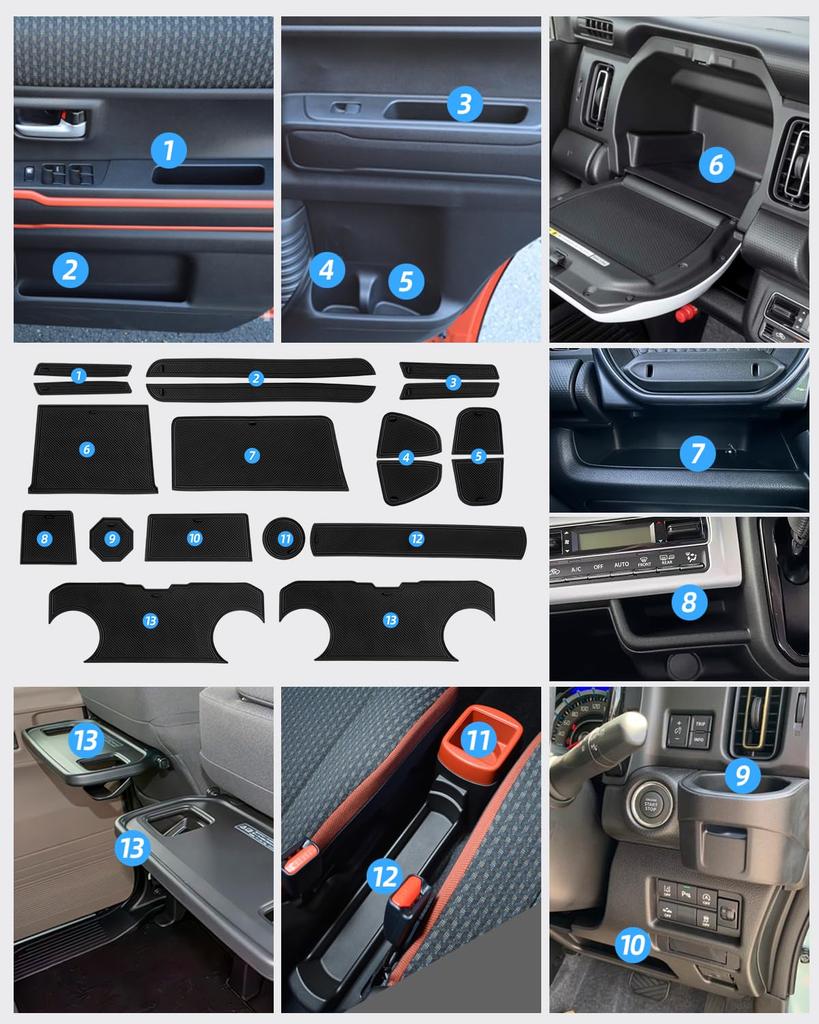 LANGBEAN Внутренние резиновые коврики для Suzuki Hustler, коврики в карманы дверей, защита от царапин и шума, комплект MR92S/MR52S, противоскользящие коврики, 19 штук (черный)