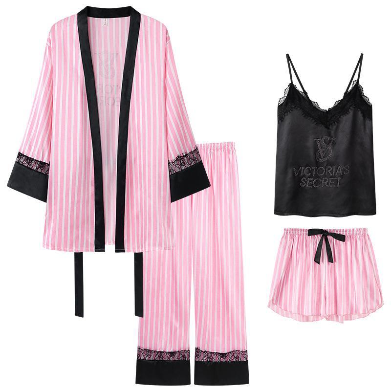 "Korean Striped Women's Seven-Piece Pajama Set for All Seasons"