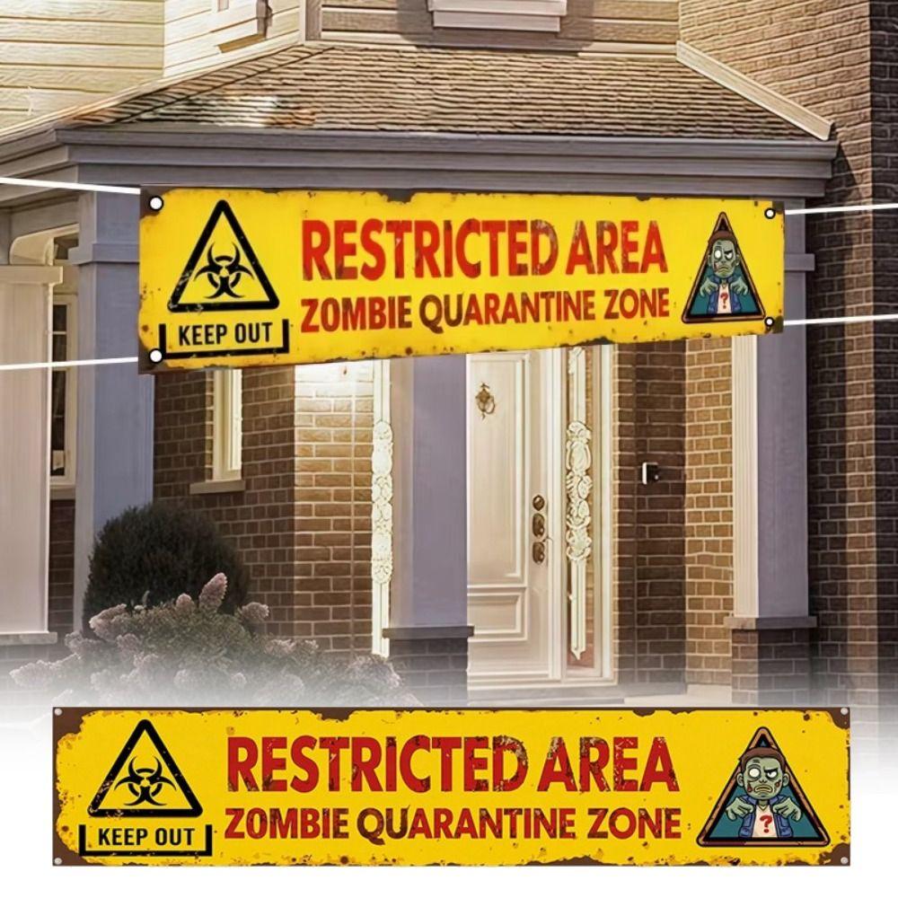 Zombie Themed Halloween Warning Sign Hanging Haunted House Decor For Outdoor Party