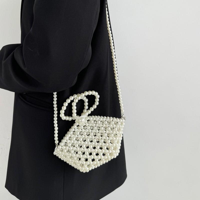 Mini Pearl Embellished Woven Shoulder Bag Women - Sweet Chic Crossbody Purse SmallShape Handheld