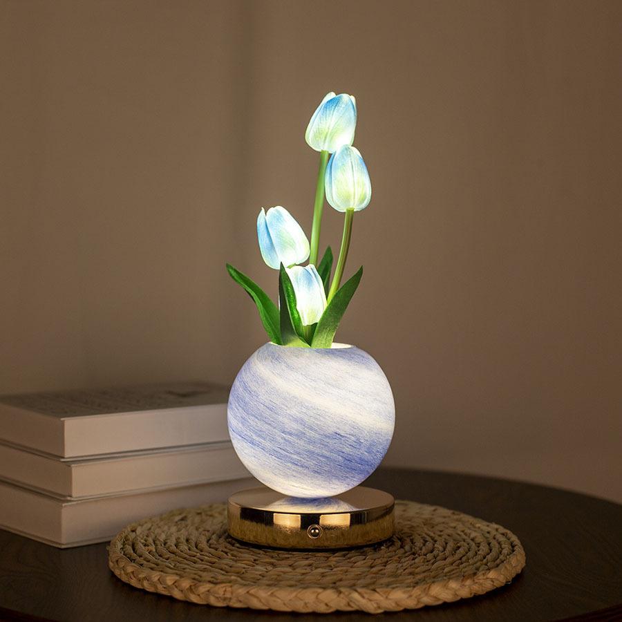 Tulip Night Light Artificial Flower Bouquet Table Lamp Bedside Mood Lamp Dreamy Planet Decor