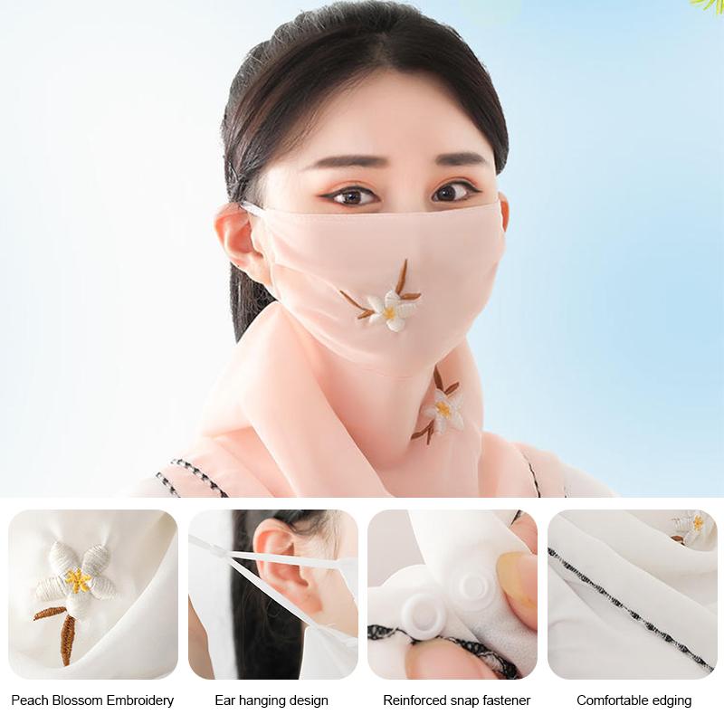 Women Flower Print UV Face Shield Breathable Veil Face Mask For Women Girls Thin Triangle Neck Gaiter Elegant
